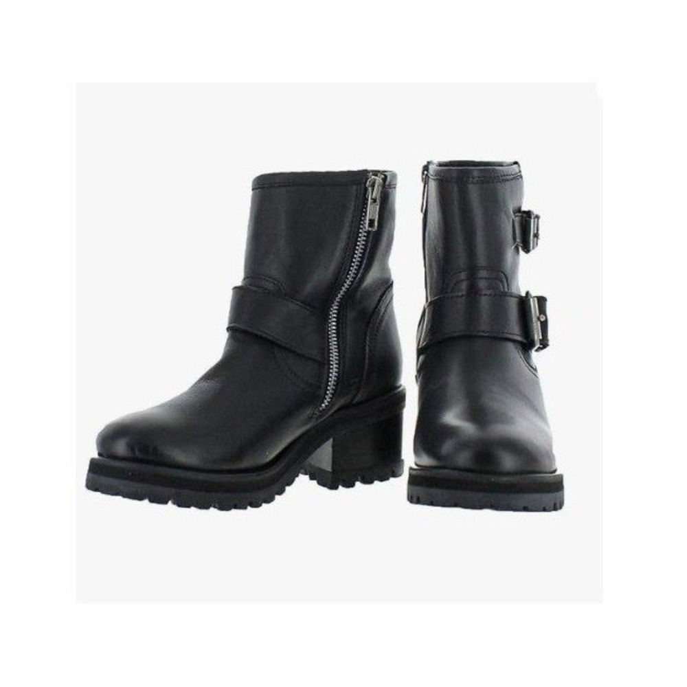 Steve Madden Women's GAIN Motorcycle Boot Chunky Heel Black Leather  6.5 M EUC